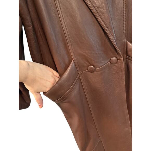 Express S Slouchy Oversized Lamb Leather Trench Coat Long Jacket 90s Brown - Picture 5 of 12
